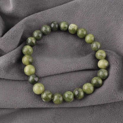 Anagha Jewels Natural Nephrite Jade Crystal Beaded Bracelet For Men Women, Handmade 8mm Round Nephrite Jade Beads Stretchable Bracelet 7.5", Green Stone Bracelet, Chakra Reiki Healing Bracelet