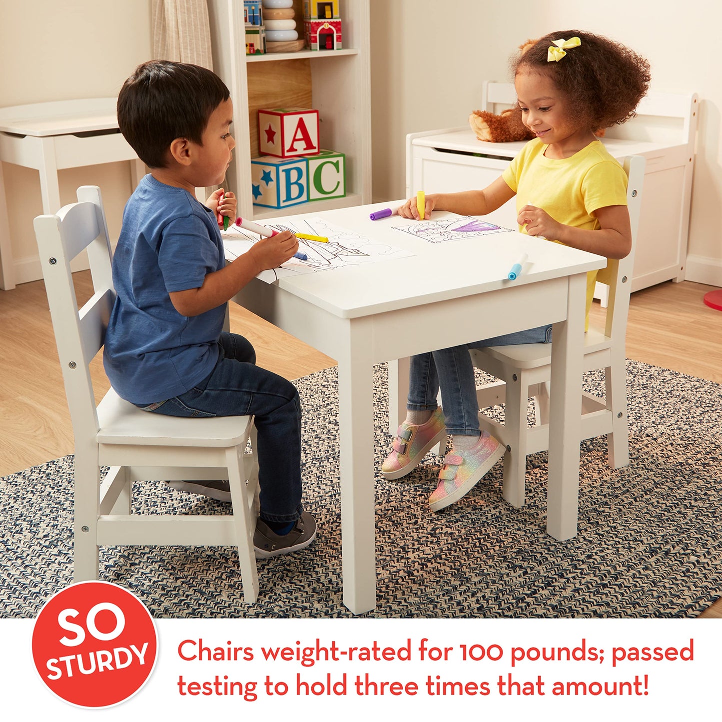 Melissa & Doug Wooden Kids Table & Chairs Set, Montessori, Homeschool Classroom Must Haves, Bedroom Furniture for Boys & Girls 3+