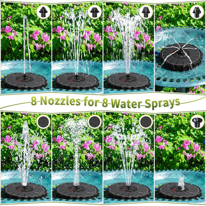 SZMP Solar Fountain, Works in Cloudy with 2000mAh Battery Backup, Glass Solar Powered Bird Bath Fountain with Smart Status Indicators, 3.5W, 8 Nozzles, for Garden, Outdoor (Black)