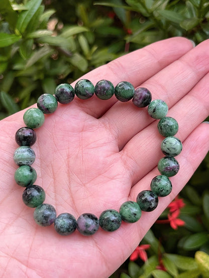 GAF TREASURES Ruby Zoisite Crystal Bead Bracelet 8mm, Genuine Ruby Zoisite Stretch Gemstone Bracelet, Healing Crystal Bracelet, Gift for Men & Women (1)