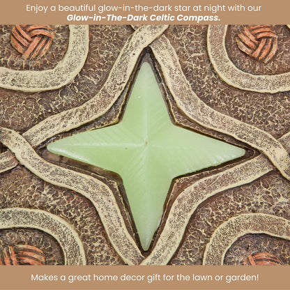 Bits and Pieces - 10” (25.5 cm) Glow-in-The-Dark Celtic Compass Decorative Stone - Yard Decoration – Beautiful Lawn/Garden Stone