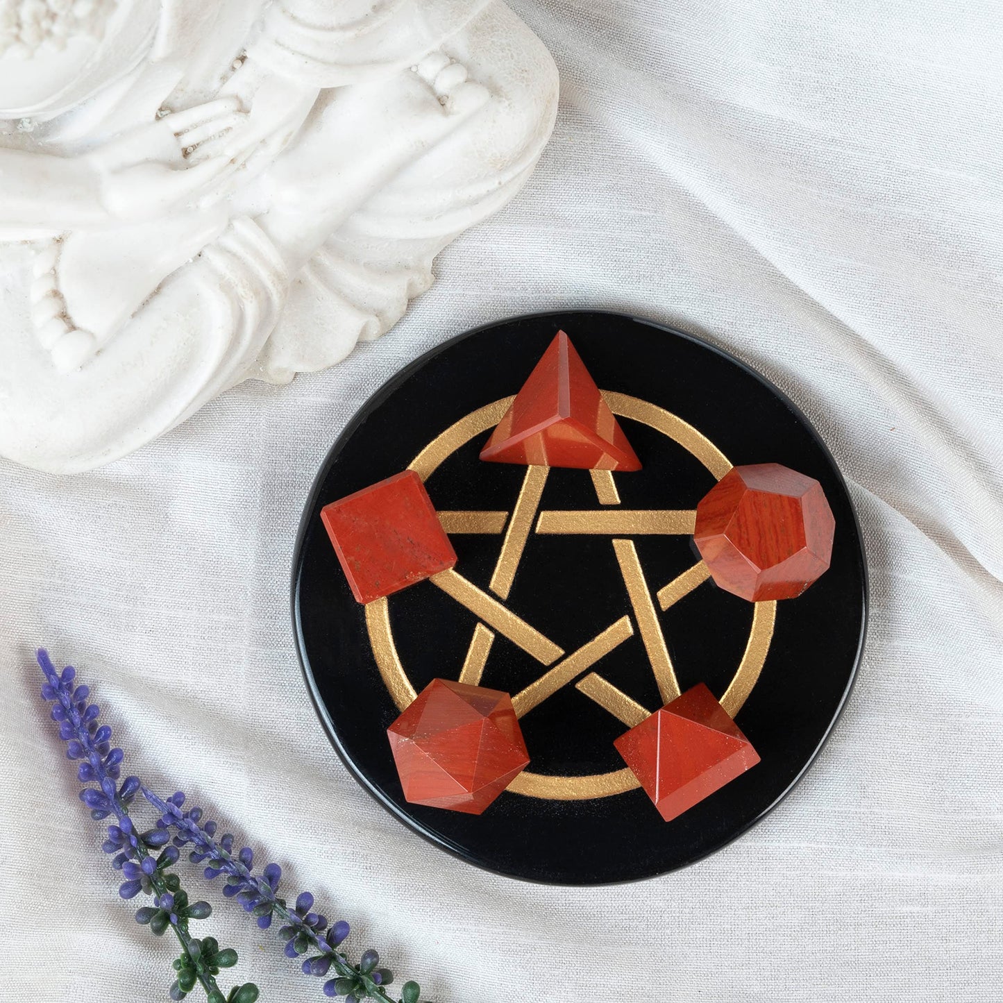 Crocon Red Jasper 5Pcs Platonic Solids Crystal Geometry Set, Platonic Solids Sacred Geometric Stones for Meditation Reiki Balancing Healing Chakra Stone Cleansing Spiritual Good Luck (1520 mm)