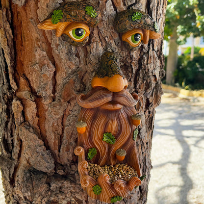 Mood Lab Tree Face Decor - Outdoor Bird Feeder with Acorns - Old Man Tree Face Garden Hugger Decoration