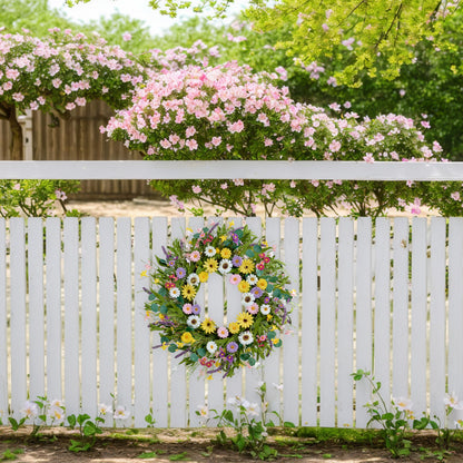 MAINGKAUNG Spring Wreath 22 Inch Artificial Summer Wreath with Yellow Daisy Flowers Green Eucalyptus Leaves Lavender Spring Wreaths for Front Door Home Farmhouse Porch Wall Easter Festival