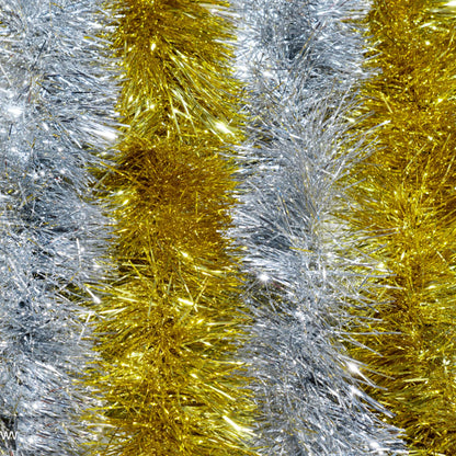 Jishi 50 FT Christmas Garland Silver Tinsel Garland Christmas Tree Decorations - Non-Lit Xmas Holiday Decor Outdoor Indoor Home Garden Outside Wedding Party Artificial Thick Silver Decorative Garland