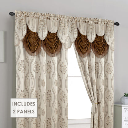 Elegant Comfort Luxurious Beautiful Curtain Panel Set with Attached Valance and Backing 54" X 84 inch (Set of 2), Beige