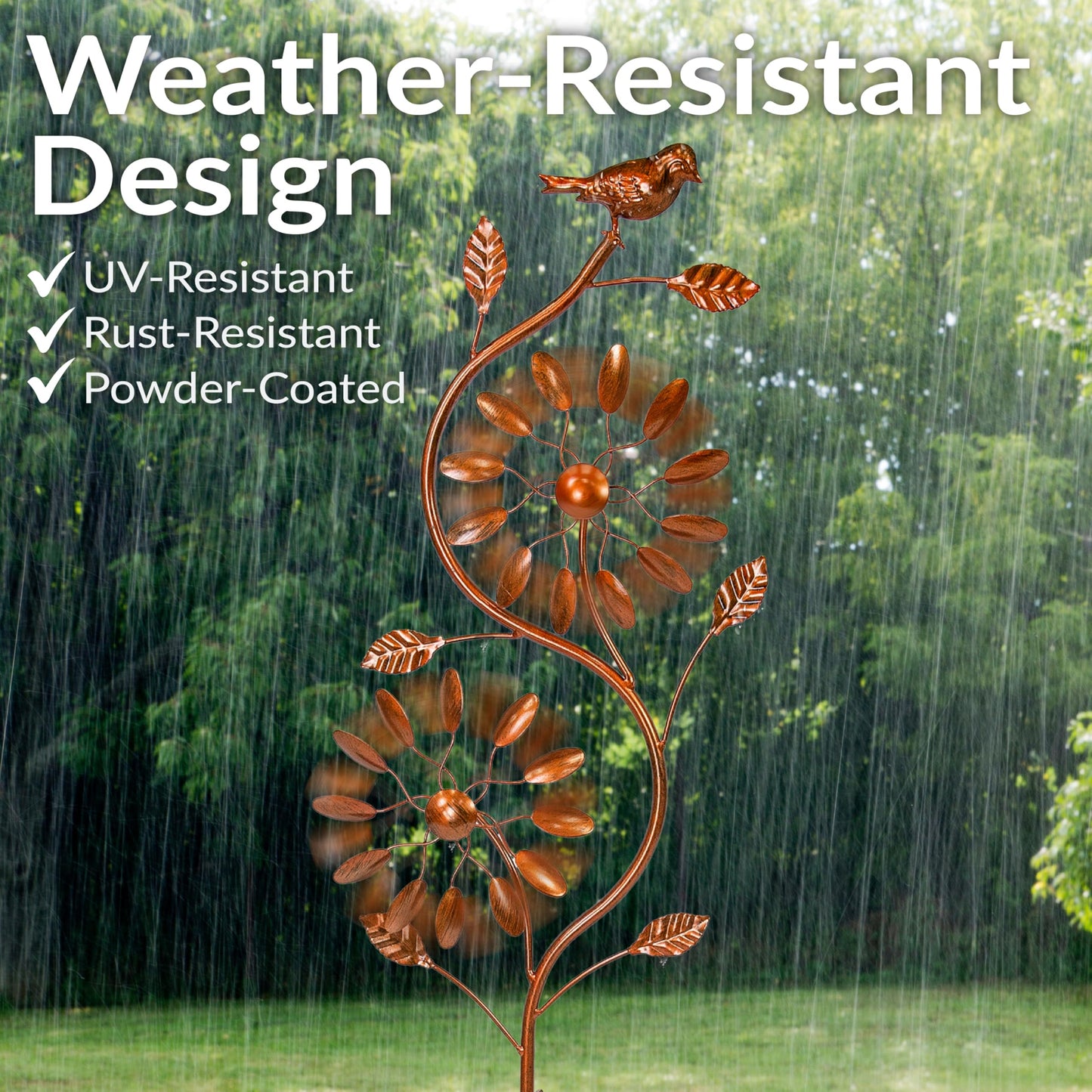 Sunnydaze Twirling Twigs Large Wind Spinners Outdoor for Garden - Spinner Yard Art with 2-Point Step-in Stake - 48" H