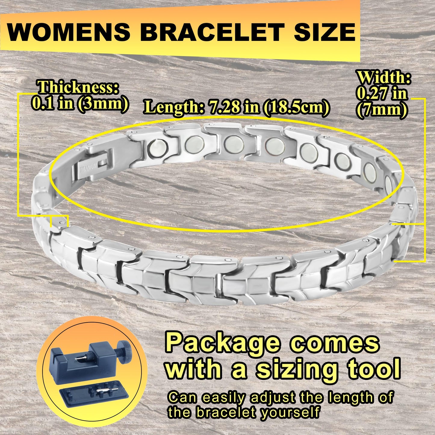 KYOSI Titanium Magnetic Bracelets for Women - Magnetic Therapy Bracelet - 3500 Gauss Magnet Jewelry - Womens Link Bracelet 7.28 inches