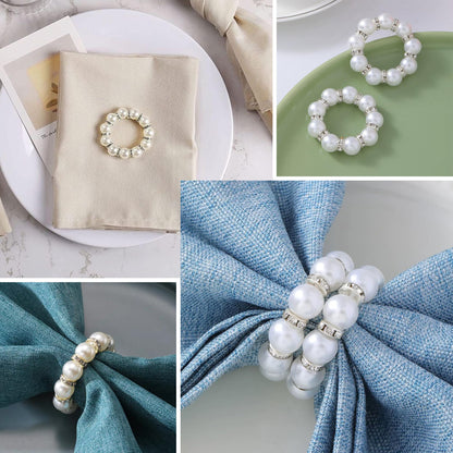 100 Pcs Silver Disposable Napkin Rings Imitation Pearl Ring Napkin Holder Delicate White Beaded Serviette Buckles for Wedding. Party, Family Parties, Engagements, Dinner Table Decor and Daily Use