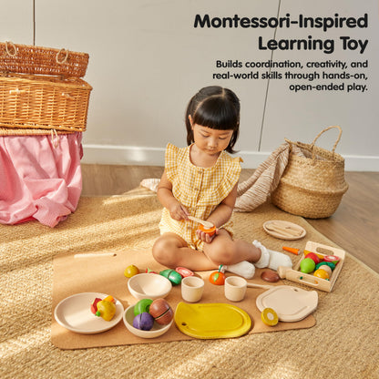 PlanToys® Pretend Play Wooden Tableware Set for Kids | 16-Piece Montessori Kitchen Toy Set with Plates, Cups, Bowls & Utensils | Eco-Friendly, Non-Toxic Toy for Toddlers & Preschoolers