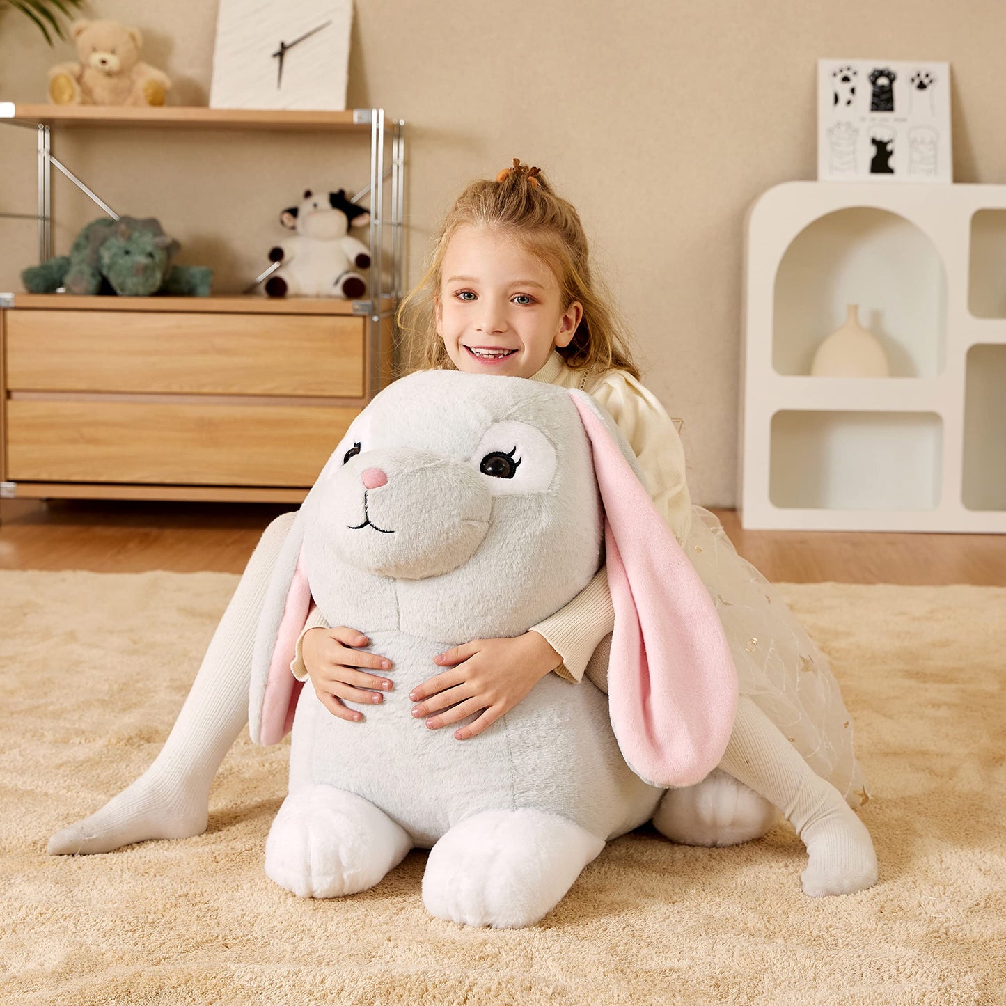 EARTHSOUND Giant Easter Rabbit Stuffed Animal Plush Toy,23 inches Large Realistic Bunny Jumbo Big Size Soft Toys,Cute Huge Plushy Fluffy Fat Plushie,Gifts for Kid