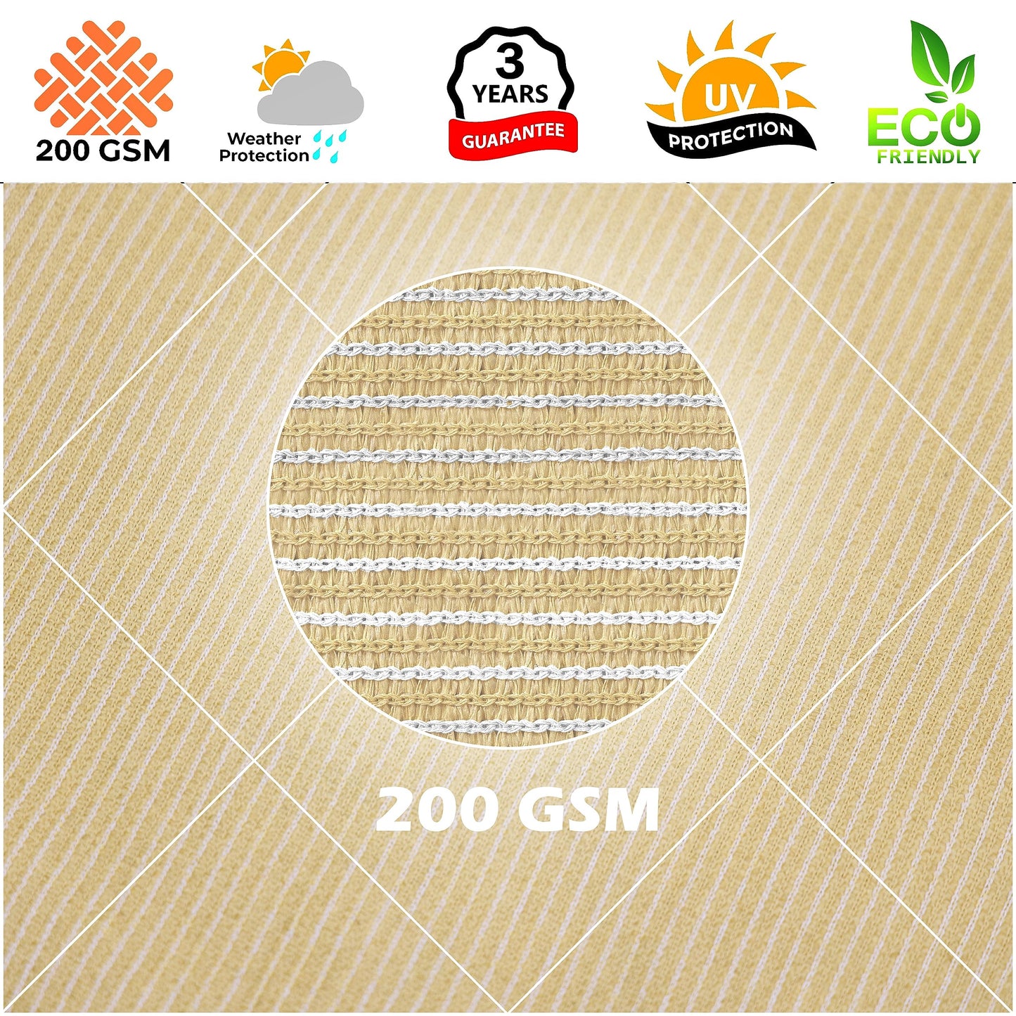 Royal Shade 10' x 13' Beige Rectangle Sun Shade Sail RS-SLR, UPF50+ 95% UV Blockage, 200GSM Commercial Standard Heavy Duty, Water & Air Permeable Canopy Mesh Fabric for Patio (We Make Custom Sizes)