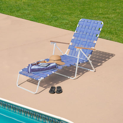 Camp & GO 4-Position Folding Web Lawn Chair Outdoor Lounger, Blue/White undefined/White