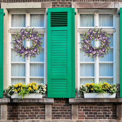Sggvecsy Purple Daisy Wreath 24 Inch Spring Summer Wreath with Fake Silk Floral Green Eucalyptus Leaves and Lavender for Front Door Window Wall Wedding Farmhouse Festival Decor
