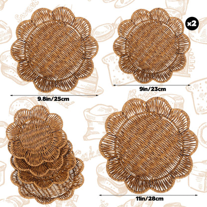4 Pcs Wicker Bread Baskets, Plum Bossom Shaped Bread Baskets Sets, Vintage Storage Baskets Trays for Bread Food Vegetables Fruit Snacks Tabletop Restaurant Home