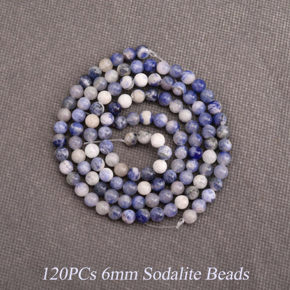 Aurehen Natural Gemstone Beads with Thread Needle Card as Complete Jewelry Making Kit, 120PCS 6mm Genuine Round Loose Energy Stone Spacer Beads, Smooth Healing Crystals for DIY Crafts (Blue Sodalite)