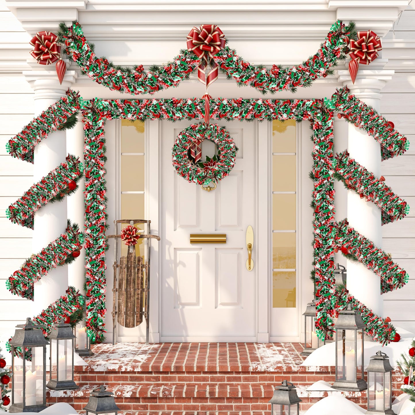 50 Ft Christmas Tinsel Garland Thick Tinsel Garland Xmas Tree Decorations Metallic Tinsel Twist Garland for Christmas, Birthday, Party Decor Indoor Outdoor Party Supplies