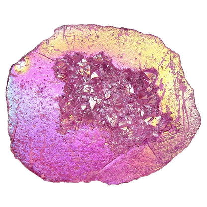 SUNYIK Natural Rainbow Titanium Coated Quartz Geode Quartz Crystal Cluster Specimen for Home Office Decoration Reiki Healing Meditation, 100-200g(0.2-0.4lb), Rose Red