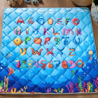 Baby Play Mat for Floor - MORAIS 50x50 Inch with 800g Filling Thickened Crawling Mat for Playpen, Cushioned Playpen Mat with Anti-Slip Bottom and Animal Alphabet (Ocean Adventure)