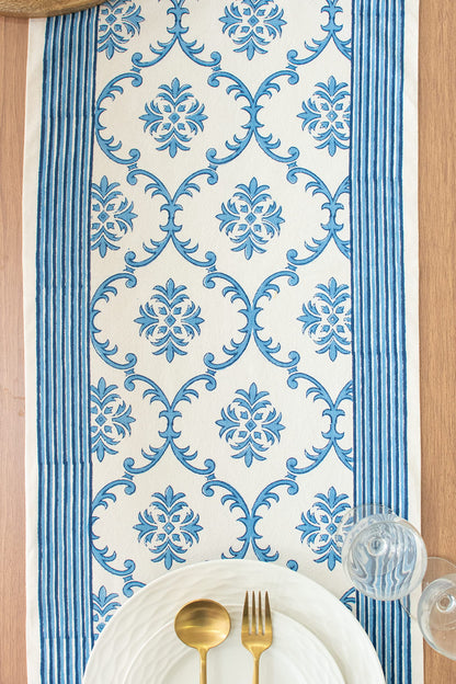 Lotus & Ivory Dark Blue Kitchen Table Runners (100% Cotton, Damask Hand Block Print, 14x90 inch, Pack of 1) Fabric Lined | No Fray Edges | for Home, Kitchen, Dining Room, Holiday, Wedding Party Décor