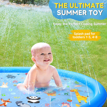 Non-Slip Splash Pads for Toddlers 1-3, Thickened 69-Inch Sprinkler Pool – Fun Outdoor Water Play Mat for Kids, Children, and Dogs – Safe Summer Backyard Fountain Toy (Blue)