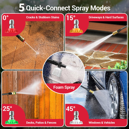 Electric Pressure Washer Power Washer with Foam Cannon & 4 Quick Connect Nozzles, Portable High Pressure Cleaning Machine for Cars Driveways Patios Outdoor Cleaning