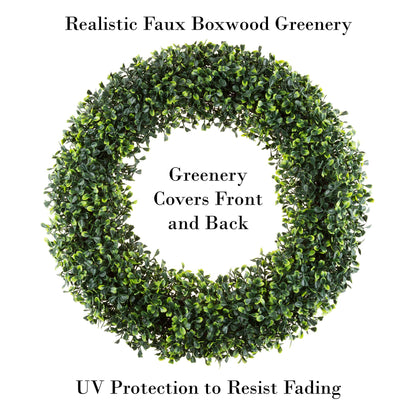 Pure Garden 19.5-Inch Boxwood Wreath - Round UV Resistant Artificial Spring, Summer, Fall, or Winter Wreath - Indoor/Outdoor Wreaths for Front Door
