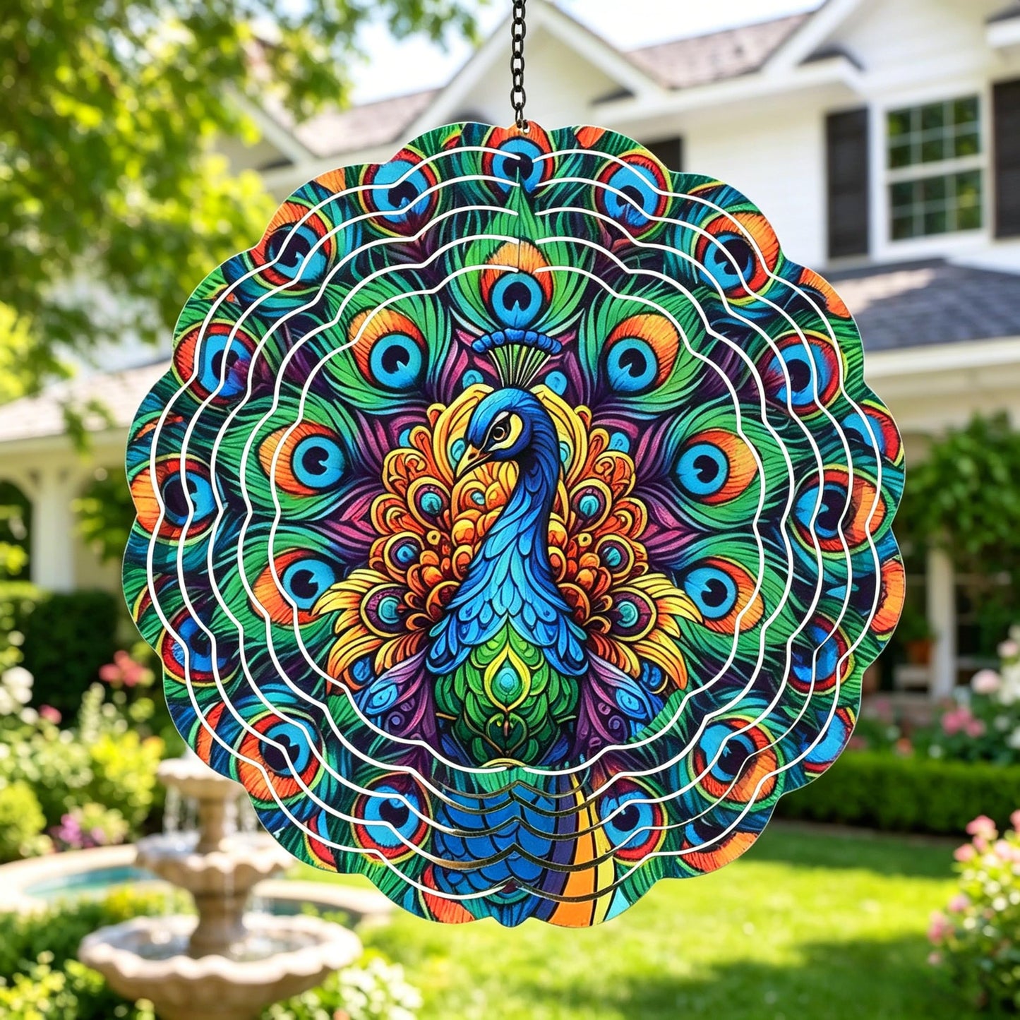 Threeight Peacock Metal Wind Spinners for Yard, 12 Inch 3D Kinetic Wind Catchers, Outdoor Garden Decor Gifts for Women Men
