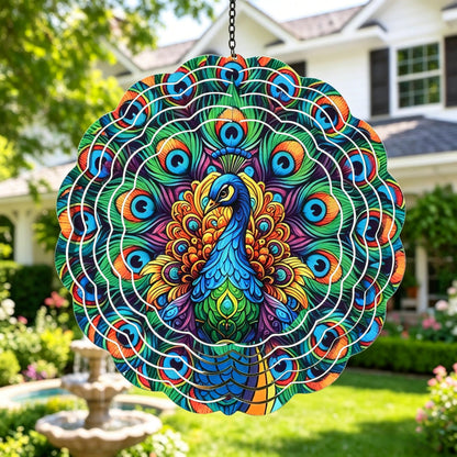 Threeight Peacock Metal Wind Spinners for Yard, 12 Inch 3D Kinetic Wind Catchers, Outdoor Garden Decor Gifts for Women Men