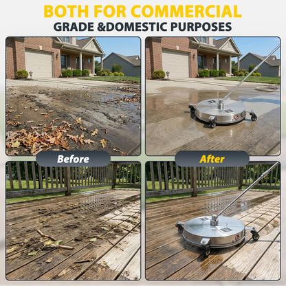 Dalmbox 16.5" Pressure Washer Surface Cleaner, 4-Wheel Stainless Steel Rotary Attachment, 1/4” Quick Connect, 4000 PSI Cleaner for Patio, Driveway, Concrete & Sidewalk Power Washer Attachment