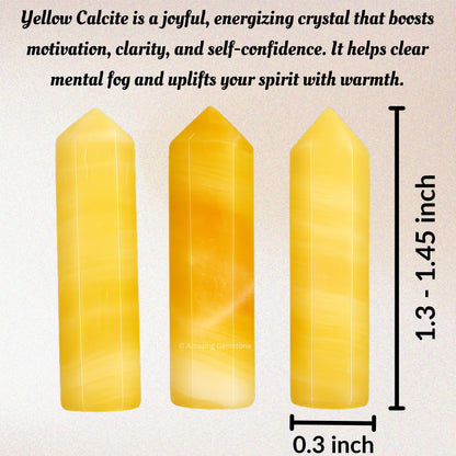 Amazing Gemstone Yellow Calcite Crystal Points Bulk Healing Crystals & Stones - Pack of 3 Single Terminated Healing Wand Point Bulk Crystals for Crafts, Crystal Grid, DIY Work - Premium Crystals