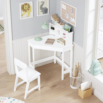 UTEX Kids Desk, Kids Corner Desk and Chair Set, Children Study Table with Storage and Hutch for Home School Use, White