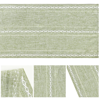 Artoid Mode Sage Green Rustic Cotton Linen Table Runner, Seasonal Embroidered Hollow Kitchen Dining Table Decoration for Home Party Decor 13x72 Inch
