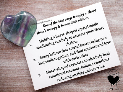 Amazing Gemstone Purple Fluorite Crystal Heart Palm Stone - Pocket Massage Worry Stone for Natural Body Chakra Balancing, Reiki Healing and Crystal Grid