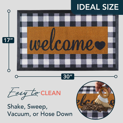 ubdyo Welcome Mat for Front Door Outside - Dirt Trapping Doormat Outdoor Entrance - Low Profile Welcome Matt Outdoor - Rubber Backing Anti Slip Door Mat - Regular 30'' x17'' (Checkered)