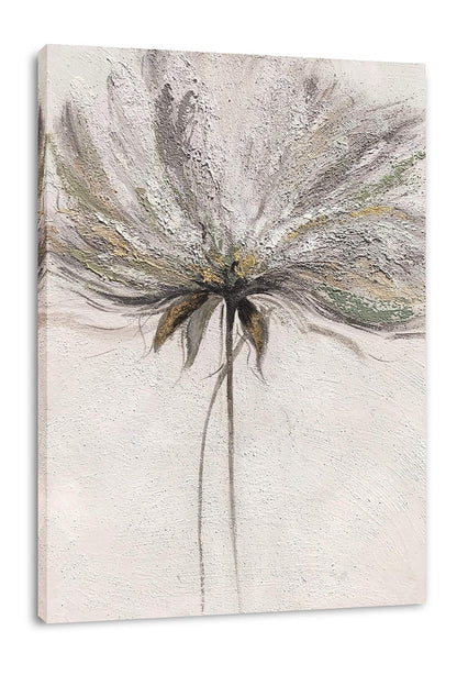 Yihui Arts Hand Painted Abstract Floral Wall Art Pictures Grey White Gold Foil Painting Sand Artwork For Bedroom Decoration