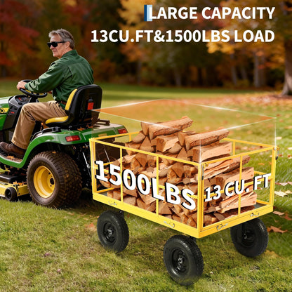 Garvee 1500 LB Garden Wagon Cart with 13 in All Terrain Tires, 3-in-1 Yard Wagon Cart with Removable Side Panels, Heavy Duty Outdoor Metal Utility Wagon Yard Trailer for Outdoor Lawn, Yard, Backyard