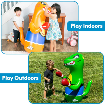 Preferred Toys 47" Inflatable Dinosaur Punching Bag for Kids - Durable Blow Up Kids Punching Bag with Bounce Back Base - Inflatable Indoor Outdoor Active Toddler Bop Play Toy - Orange