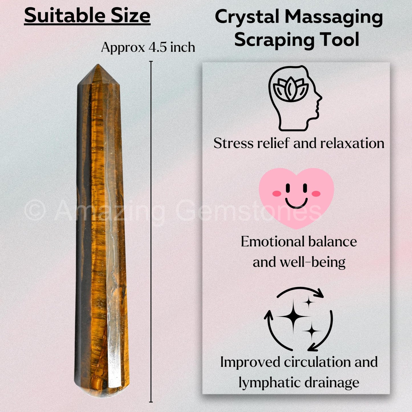 Amazing Gemstone Tiger Eye Crystal Wand Massage Stick - Pelvic Wand Gua Sha for Adults - Crystals and Healing Stones Massage Wands for Adults Gifts (Pointed)
