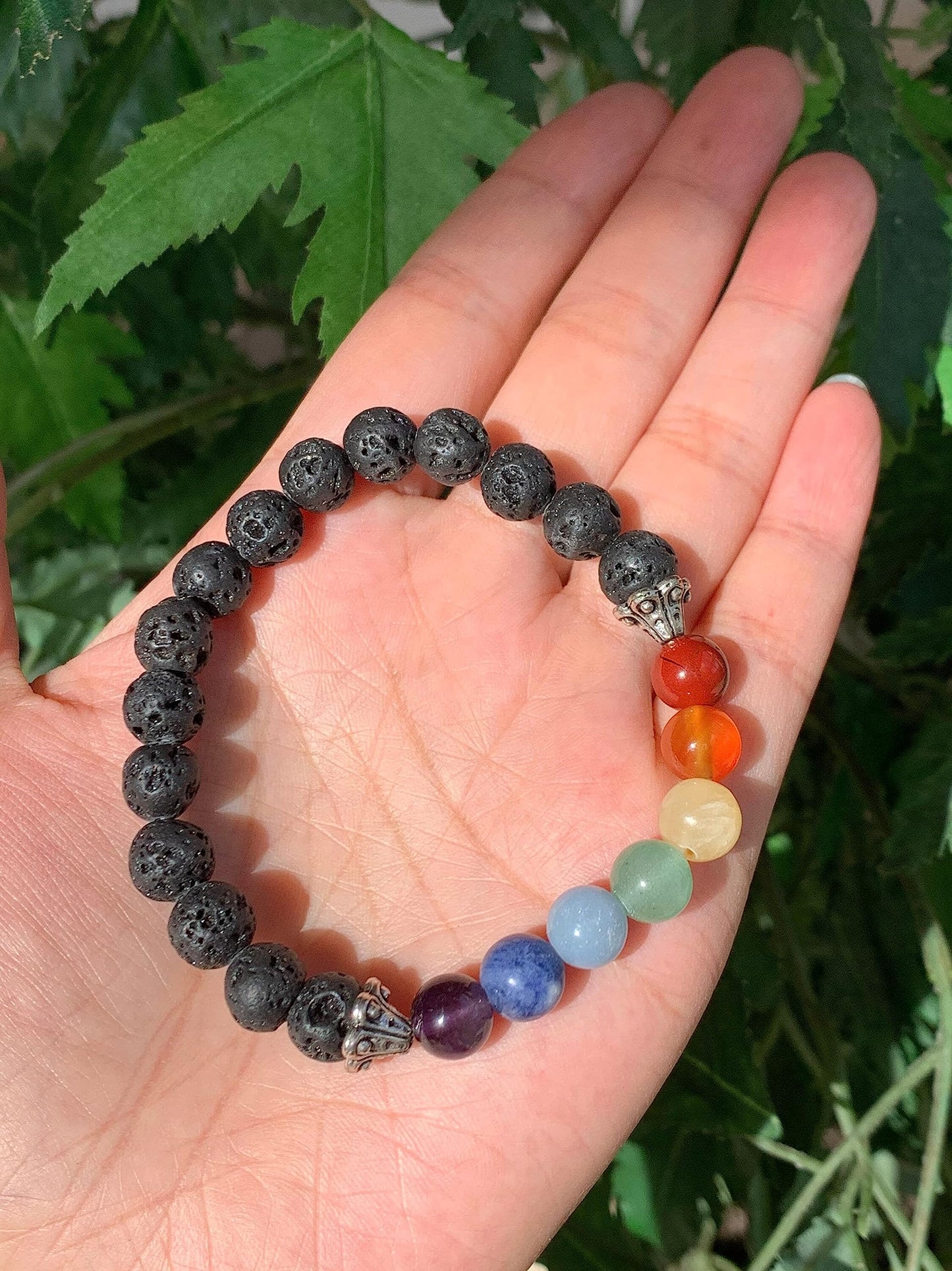 GAF TREASURES 7 chakra with Lava Crystal Bead Bracelet 8mm, Genuine 7 chakra with Lava Stretch Gemstone Bracelet, Healing Crystal Bracelet, Gift for Men & Women (1)