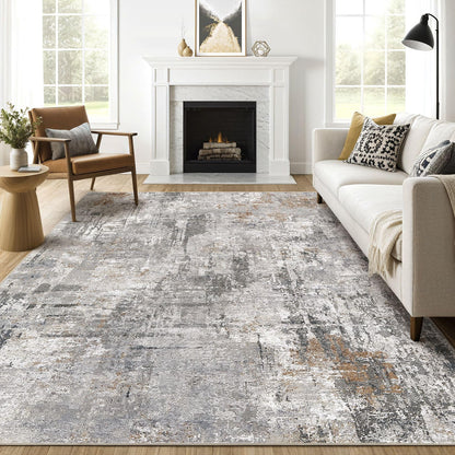 LOONGRUG 9x12 Area Rug Living Room: Washable Large Abstract Soft Stain Resistant Indoor Floor Rugs Non Slip Accent Carpet for Bedroom Nursery Playroom Office Dining Room Dorm Home House- Gray Rust