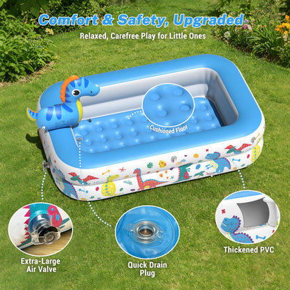 JOSEN Dinosaur Kiddie Pool with Canopy and Sprinkler, Inflatable Baby Pool with Soft Cushioned Floor, Portable Toddler Blow Up Pool Ball Pit for Backyard, Outdoor/Indoor Play Toys