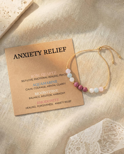 HGDEER Anxiety Relief Items Crystals Beaded Bracelets for Women, Stress Healing Moonstone Rose Quartz Stone Mental Health Gifts Anti Panic Attack Comfort Natural Spiritual Protection Calming