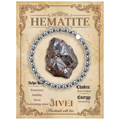 Bivei 6mm Hematite Crystal Stretch Bracelets for Women, Handmade Natural Stone Beaded Bracelet, Yoga Protection Jewelry Gift