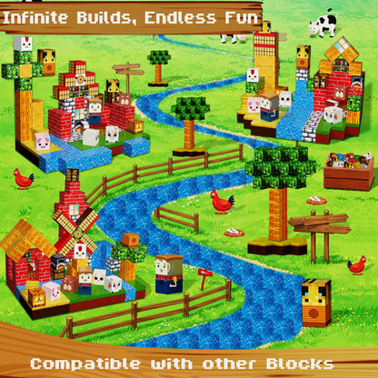 ClickCubz Farm-Themed Magnetic Blocks – 150PCS STEM Toy Gift for Kids Age 3+ w/Storage Box, BPA-Free, Stackable Strong Magnets
