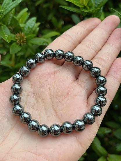 GAF TREASURES Hematite Crystal Bead Bracelet 8mm, Genuine Hematite Stretch Gemstone Bracelet, Healing Crystal Bracelet, Gift for Men & Women (1)