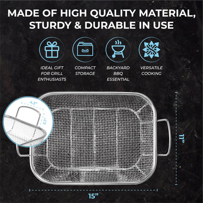 Homi Styes Grill Baskets for Outdoor Grill – 15 x 11-inch Vegetable Grill Basket – Grill Vegetable Basket with Handles – Rustproof Stainless Steel Mesh Veggie Grilling Basket