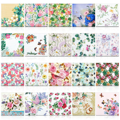 Crtiin 20 Pack Decoupage Napkins Floral Napkins Flower Cocktail Paper Decorative Toilet for Valentine's Day Birthday Party Beautiful Gorgeous, 20 Styles Each 6.5 Inches(Style 1)