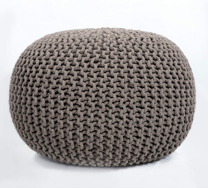 FRELISH DECOR Round Pouf Ottoman Hand Knitted 100% Cotton Pouf - Foot Stool - Knitted Bean Bag - Floor Chair for Living Room Bedroom - Foot Rest for Couch (20 Diameter x 14 Height) - Beige