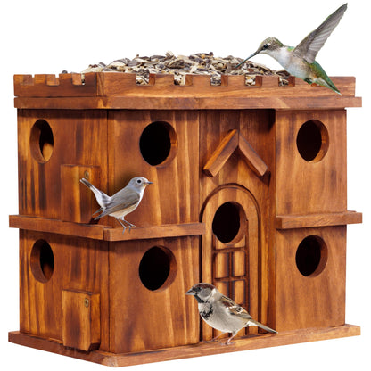 MIXUMON Wooden Bird Houses for Outside – 9 Rooms Large Bird House, Carbonized Pine Rustic Finish, 1.5" Entrance Holes, Cleaning Doors, Outdoor Birdhouse Nesting Box (Rustic, 9 Rooms)